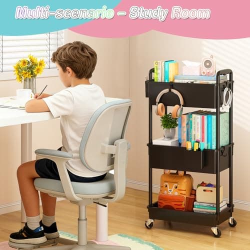 SUNALLY Baby Diaper Caddy Cart, 3 Tier Rolling Diaper Cart with Lockable Wheels for Nursery Essentials, Large Capacity & Easy Assemble Diaper Storage Organizer for Newborn,New Mom, Black - Thumbnail 5