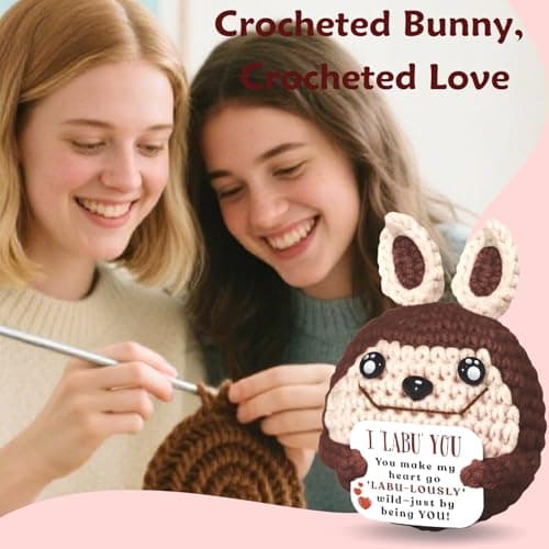 Maffuno Positive Crochet Bunny Gifts for Her Him, Handmade Love Gifts with Emotional I LABU You Card, Birthday Christmas Stocking Stuffers Gifts for Women Girlfriend Boyfriend Wife Husband (Brown) - Thumbnail 5