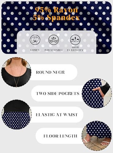 DEARCASE Long Sleeve Maxi Dresses for Women Blue Polka Dots Small Round Neck Boho A-line Casual Hawaiian Sundress Flowy Elegant Party Vacation Spring Summer Beach Long Sun Dresses with Pockets - Thumbnail 6