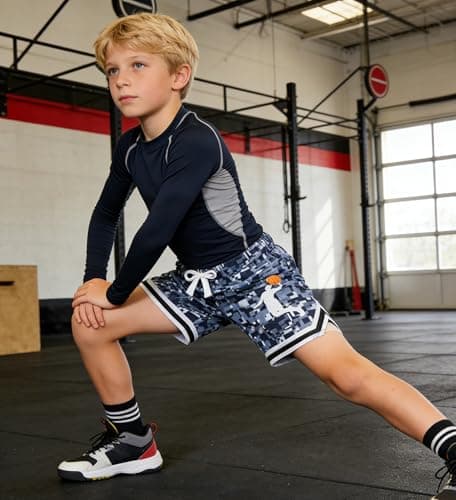 Cozople Boys Sports Shorts Size 8 Kids Grey Mosaic Print Running Short Lightweight Basketball Shorts Casual Daily Wear - Thumbnail 3