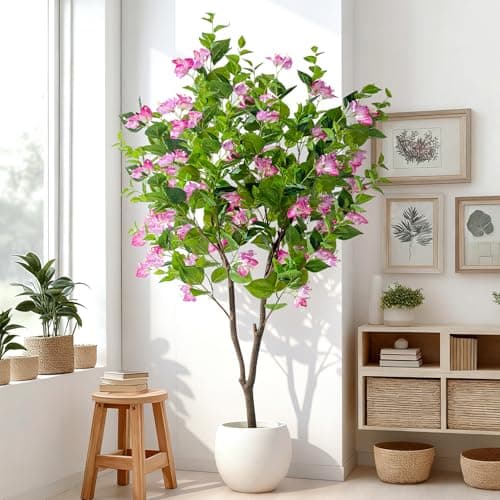 Erimda 5FT Artificial Bougainvillea Tree Artificial Tree Tall Potted Fake Bougainvillea Trees for Outdoor Indoor Lifelike Potted Faux Plants with Wood Trunk and Flowers Office Wedding Home Decor - Thumbnail 4