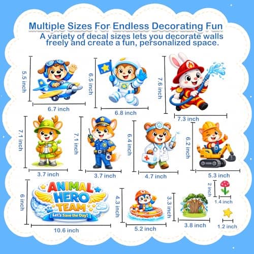 Animal Wall Stickers Decals, Animal Hero Team/Forest/Star/Cloud Wall Stickers for Kids Baby Boys, 134 Piece UV PVC DIY Removable Reusable Jungle Animal Wall Decals Stickers for Nursery Classroom - Thumbnail 6