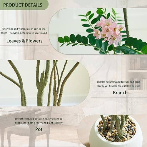 FSOHOI Artificial Mahonia Fortunei Tree - 6FT Artificial Plants Indoor, Fake Floor Plant with White Planter, Tall Sumac Faux Plants for Decor Indoor Home Sala Office Hotel Patio Studio（Pink - Thumbnail 5