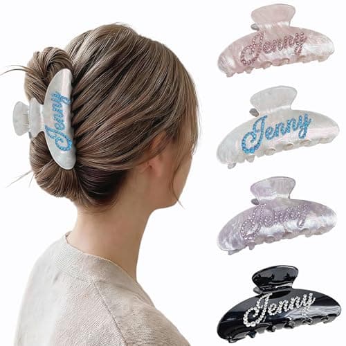 Personalized Banana Hair Clips for Women – Custom Name Large Rhinestone Claw Clips with Strong Hold, Cute Hair Accessories for Thick Thin Hair, Mother’s Day Birthday Gifts for Girl - Image 1