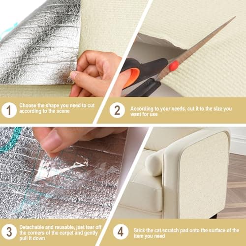 Cat Scratch Mat for Couch, Wall & Cat Tree - 78.7" Trimmable Self-Adhesive Cat Scratcher, Cat Scratch Furniture Protector, Felt Alternative to Sisal, DIY Cat Tower Replacement, 2 Pack (Beige) - Thumbnail 6