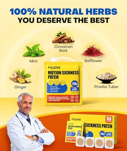 FILLOVE 52ct Motion Sickness Patches Non-Drowsy, 72H Lasting Sea Sickness Patches Cruise Essentials 2026, 100% Natural Motion Sickness Patch Travel Essentials for Car Airplane Ship Altitude Sickness - Thumbnail 4