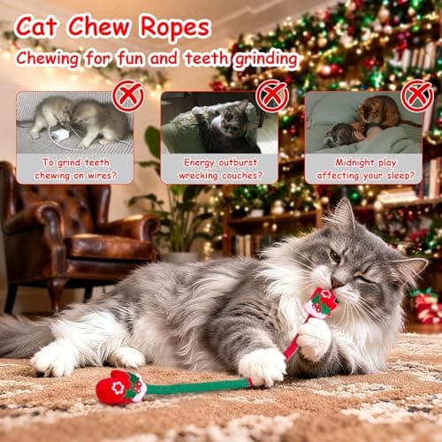 Retro Shaw Cat Chew Ropes 3PCS, Kitten Teething Toys for Indoor Cats, Natural Catnip Kicker Toys for Boredom Relief, Handmade Catnip Toys for Dental Health, Gift for Kitty - Thumbnail 4
