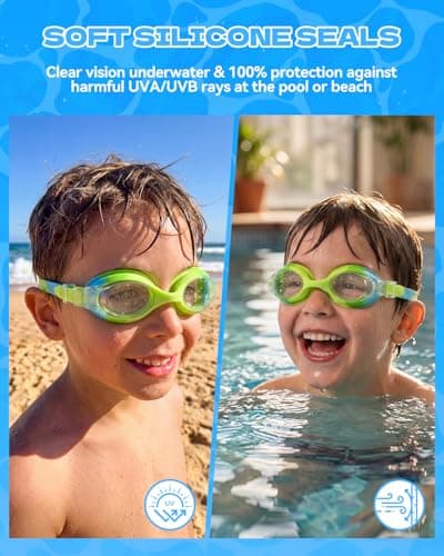 Aegend Swim Goggles for Kids Age 3-8 Anti-Fog Clear Vision Full Protection Goggles Perfect for Toddler Swimming (Green-1 Pack) - Thumbnail 3