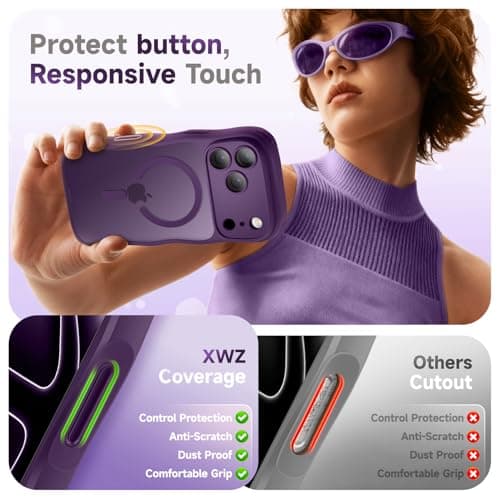 XWZ for iPhone 17 Pro Max Case for Women Girls,【Compatible with MagSafe】,【Camera Control】,【Full Camera Protection】, Cute Wave Magnetic Phone Case for iPhone 17 Pro Max,Dark Purple - Thumbnail 5