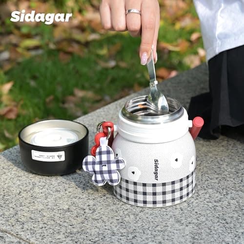 Sidagar 24 oz Insulated Food Jar with Handle, Aesthetic Stainless Steel Vacuum Lunch Container for School Office, Keep Hot/Cold Soup, Oatmeal, Smoothie Bowl, Retro Bloom Red - Thumbnail 4