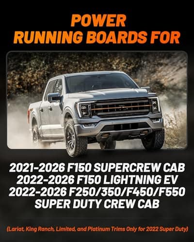 WOLFBOX Power Running Boards for F150/F250/F350/F450/F550 2021-2026, Automatic Electric Retractable Side Steps with LED Lights, Plug-N-Play Waterproof Motor - Thumbnail 2