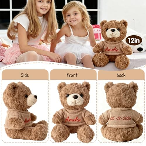 OELTTG Personalized Teddy Bear with Embroidered Name, Soft Plush Stuffed Animal, Customized Sweater Teddy Bear Unique Gift for Birthday Christmas Baby Shower Kids Adults - Thumbnail 4