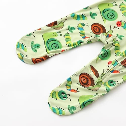 NewSeed Baby One-Piece Footies Long Sleeve Rompers 2-Way Zipper, Baby Bodysuit Bamboo Clothes for Boys Girls (Caterpillar and Snails, 1-3M) - Thumbnail 6