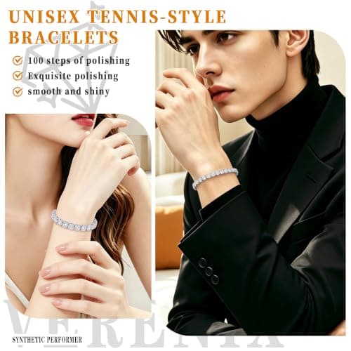 Moissanite Tennis Bracelet For Women,Women's Tennis Bracelets,Round Cut D-Color VVS1 Platinum Plated Silver Bracelet,Hypoallergenic Bezel 7 Ins, Ice Crystal Sparkling,Exquisite Jewelry,with Gift Box,Ideal Gift for Wife/Her (7 Inches) - Thumbnail 4