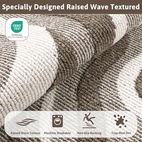 Yamaziot Washable Hallway Runner Rug 2x8 – Non Slip Modern Abstract High-Low Textured Kitchen Runner Rug, Boho Carpet Runner for Kitchen, Entryway, Bedroom, Laundry, Hallway, Beige Brown & White - Thumbnail 5