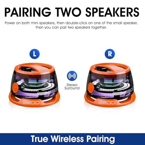 Magnetic Bluetooth Speaker,Small Bluetooth Speaker with Multi-RGB Color Light and Phone Holder for Metal Surface, Perfect Mini Speaker for Shower,Room,Bike,Car,Outdoor Gifts for Teens (1 Pack Orange) - Thumbnail 5