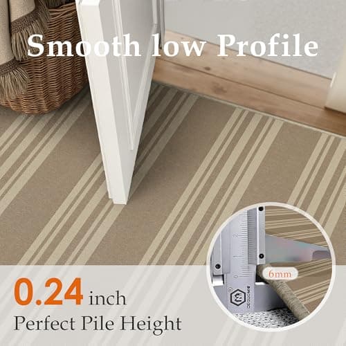 PureCozy Striped Easy Jute Rug 6x9 Khaki Living Room Carpet Washable Non Slip Bedroom Rug Farmhouse Neutral Non Shedding Indoor Outdoor Large Carpet for Dining Room Under Table Office - Thumbnail 6