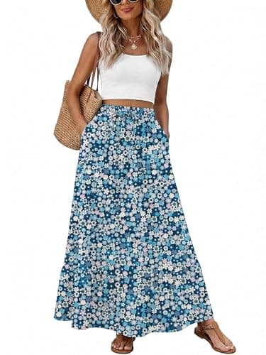 Heymoments Maxi Skirts for Women Floral Print Large High Waisted Flowy 2026 Fall Trendy A Line Summer Cute Pleated Dressy Casual Fairy Boho Teacher Holiday Beach Vacation Long Skorts with Pockets - Image 1