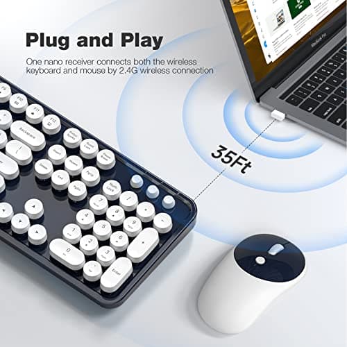 Dilter Wireless Keyboard and Mouse Combo, 104 Keys Full-Sized Typewriter Keyboards and Retro Mouse, 2.4 GHz USB Receiver Plug and Play, for Windows 7 8 10, PC, Laptop, Desktop (Dark Blue) - Thumbnail 2