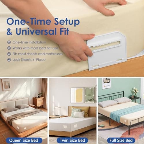 The Original Patented Bed Sheet Holders for Corners, Heavy Duty ABS Bed Sheet Straps with Anti-Slip Pads & Lock Clips, Keep Sheets Tight & Secure, Easy Installation, Fits All Mattress Sizes(Set of 4) - Thumbnail 6