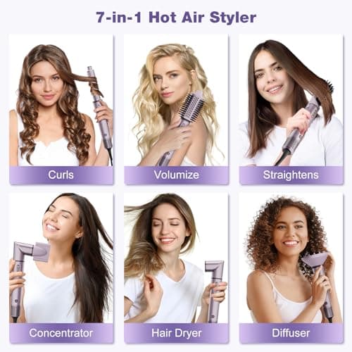 7MAGIC 7-in-1 Hot Air Styler, Hair Styler Dryer Brush with Auto-Wrap Curlers, High-Speed Hair Dryer for Fast Drying, Volumizing & Straightening, Travel Case Included, Purple - Thumbnail 2