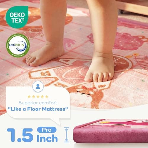 PaPaMat 1.5" Thick Educational Large Baby Floor Play Mat 79x118, Flannel Padded Memory Foam Kids Mat, Non-Slip Plush Playmat for Nursery Playroom Classroom (Gingerbread man) - Thumbnail 2