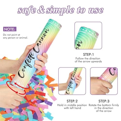 Confetti Poppers, 6 Pack Biodegradable Confetti Cannon - 12 Inch Multicolor Party Poppers Shooters for New Year Birthday Wedding Christmas Graduation - Thumbnail 4