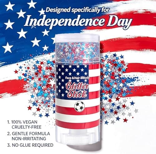 4th of July Glitter Stick, Patriotic Face & Body Glitter Stick, Red White and Blue Glitter Stick, 4th of July Outfits for Women, Waterproof Glitter Makeup for 250th Anniversary of Independence Day - Thumbnail 3