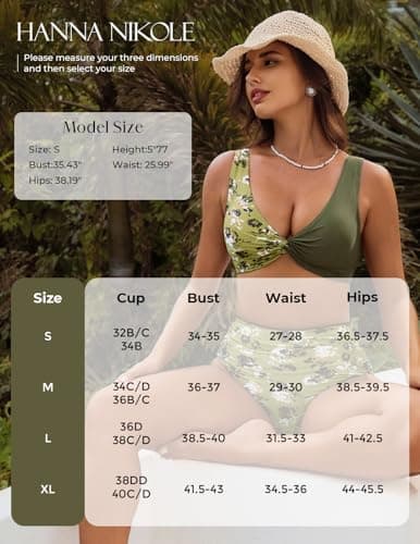 Hanna Nikole Bikinis Full Coverage Sexy Swimsuits for Women Colorblock Swimsuit Women Twist Front Bikini Top Green S - Thumbnail 6