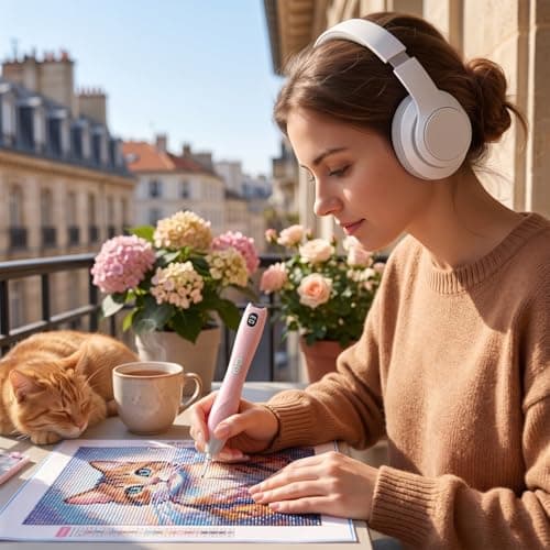 KOBAIBAN Electric Diamond Painting Pen with Light, Rechargeable Diamond Art Pens with Display Screen, 3 Suction Modes, Cordless Vacuum Pen for Diamond Painting, Adults DIY Crafts, Cat Ear Design - Thumbnail 3
