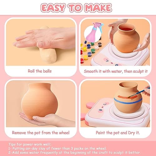 Skirfy Pottery Wheel for Kids Art Crafts Kits for Kids Ages 6-8 9-12 Clay Sculpting Tools & Painting Kit,Birthday Thanksgiving Christmas Gift Girls Toys 8-10,DIY Kits Clay Maker for Beginners - Thumbnail 4