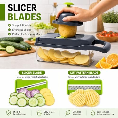 Vegetable Chopper, Onion Dicer & Mandoline Slicer with Container, Grey - Thumbnail 3