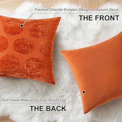 decorUhome Decorative Rust Pumpkin Thanksgiving Throw Pillow Covers 20x20 Set of 2, Soft Chenille Jacquard Farmhouse Textured Pillow Covers for Couch Bed Sofa Autumn Harvest Halloween Holiday - Thumbnail 2