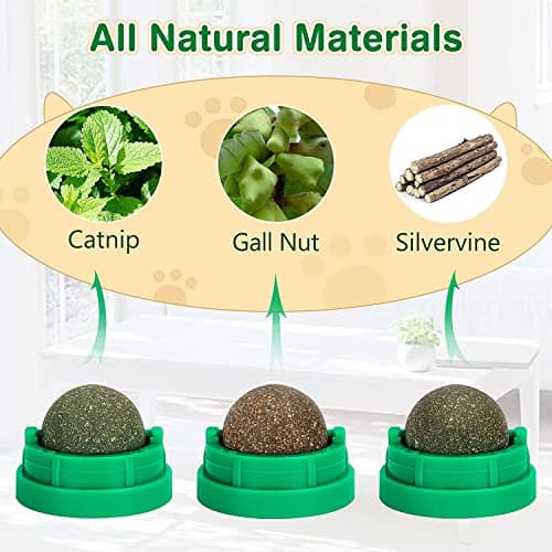 SINROBO 3 Pack Catnip Balls, Catnip Ball for Cats Wall, Edible Kitty Toys for Cats Lick, Safe Healthy Kitten Chew Toys, Teeth Cleaning Dental Cat Toys, Cat Wall Treats (Green) - Thumbnail 2