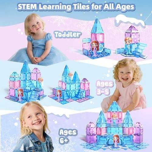 GobiDex Magnetic Building Blocks Princess Castle with 2 Dolls & Stairs, STEM Magnetic Tiles Building Toys for Kids Ages 3-5 4-8, Magnets Sensory Toddler Toys Birthday Gifts for 3+ Year Old Girls Boys - Thumbnail 5