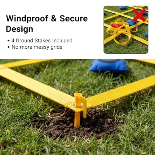 Giant Outdoor Tic Tac Toe Game 4ft x 4ft – Bean Bag Toss Set with 12 Award Medals, Stakes & Carry Bag – XL Lawn Yard Games for Kids Adults, Backyard Field Day Carnival & Family Party - Thumbnail 5