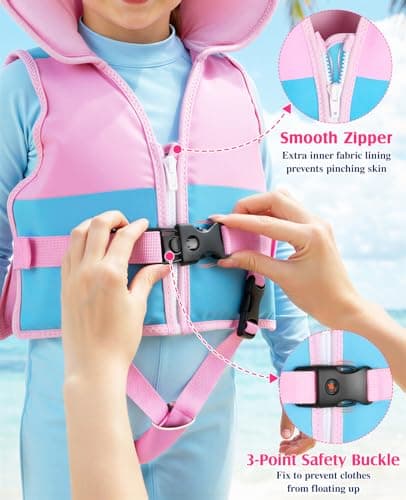 HeySplash Infant Swim Vest, Baby Floaties for 6-24 Months (13-33lbs) with Neck Support, Safety Buckles Training Swim Jacket for 1,2 Years Toddlers,10-20-30 lbs Girls, Beach Pool Float Jumper, Pink - Thumbnail 4