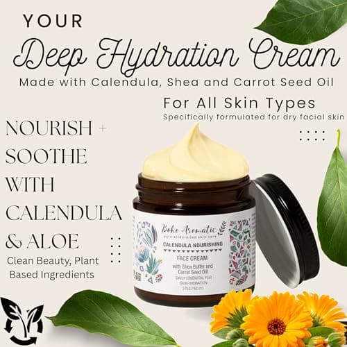 Boho Aromatic Calendula Nourishing Face Cream for Dry Skin, Natural & Organic Facial Cream, Hydrating and Moisturizing skin care product, Vegan Face Cream, calendula face cream, Facial Moisturizer - Thumbnail 2