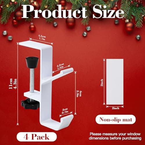 ANOEPUY 4 Pack Stocking Holders for Mantle for Christmas Decorations,2 in 1 Mantle Garland Holder for Hanging Christmas Stockings,No Drilling Required & Adjustable Garland Hanger, Metal(White) - Thumbnail 3