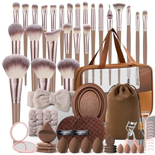 MZGGDM 64Pcs Brown Makeup Brushes Set with Case Professional Foundation Powder Concealers Eyeshadow Contour Blush Makeup Brush Kits Travel Make up Brushes & Tools Eye and Face Makeup Kit - Image 1