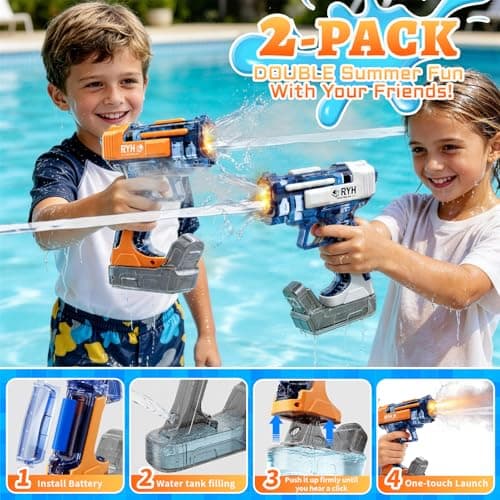 ZSLQHY 2 Pack Automatic Water Guns for Kids 8-12&Adults, Electric Squirt Gun with Light & Spray, 26-32ft Long Range Rechargeable Senior Assassin Water Blaster, Water Toy for Summer Pool Backyard Party - Thumbnail 6