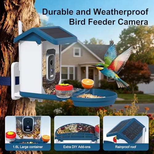 Smart Bird Feeder with Camera Solar Powered, 4K HD Video Bird House, AI Bird Species Identification, Live Stream & Night Vision, Auto-Capture & Notify, Weatherproof Design, Ideal Gifts for Lover - Thumbnail 3