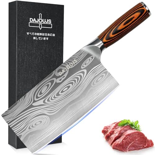 DAJOUJS Meat Cleaver Knife Ultra Sharp Kitchen Knife 8 Inch, High Carbon Stainless Steel Butcher Knife with Wooden Handle, Chinese Cleaver for Meat Cutting Vegetable Slicing Perfect Birthday Gifts