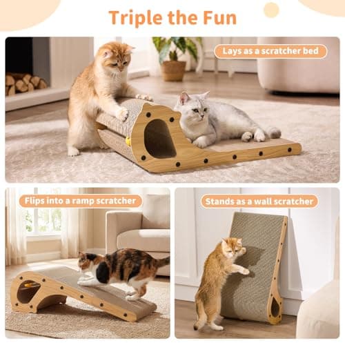 ZOMISIA Cat Scratcher Bed, 2 in 1 Cardboard Scratching Board for Indoor Cats, Scratch Couch Lounge with Bell Ball Toy for Double-Sided Usability - Thumbnail 3