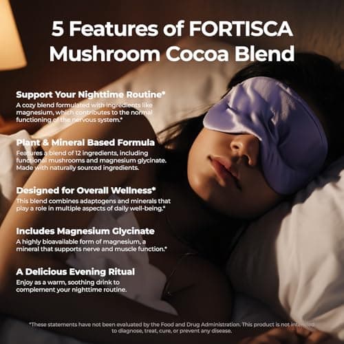 Mushroom Hot Cocoa Powder, Magnesium Glycinate, L-Theanine, Reishi, Tryptophan, Ashwagandha, Sleep Hot Chocolate Supplement for Calm, Relax, Sleep & Stress Support, Mushroom Coffee 210g - Thumbnail 6