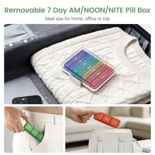Weekly Pill Organizer 3 Times a Day, Pill Cases Organizers 7 Day, Medicine Pill Organizer by Time, Daily Pill Box AM/PM/Night, Travel Pill Case for Medication, Vitamins, Fish Oil and Supplements - Thumbnail 6