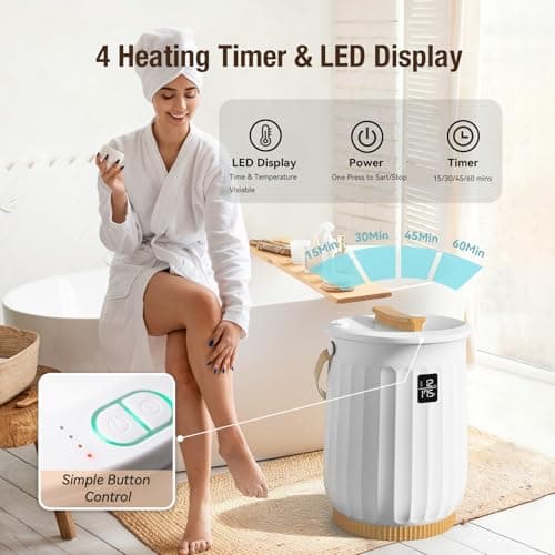 Towel Warmer for Bathroom, Portable Towel Warmer with Towel Clip, LED Display, Auto Shut-Off, Safety Lock, Towel Warmer Bucket Fits Two Oversized Towels, Bathrobes, Blankets, Pjs - White - Thumbnail 2