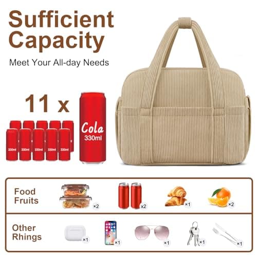 KUBYA Corduroy Lunch Box Lunch Bag for Women Men, Cute Strawberry Small Insulated Reusable Work Leakproof Simple Lunch Boxes Tote Bag Adults Cooler Bag - Thumbnail 2