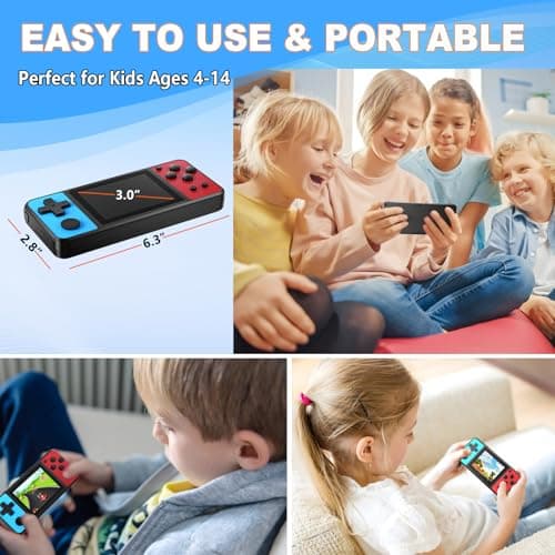 KAVOYI 32 Bit Handheld Games for Kids Built-in 139 Retro Video Games,3.0" IPS Screen Rechargeable Portable Arcade Gaming Player,Electronic Travel Toys for Boys Girls Birthday Blue-Red - Thumbnail 6