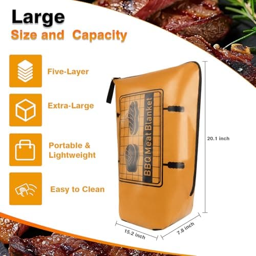 BBQ Blanket for Resting Meat 20 Inch, Reusable Insulated Bag for Picnic Camping, Fits Large Brisket,Turkey, Ideal Gift for Men Dad Grill Masters BBQ Lovers Anniversary Birthday - Thumbnail 2